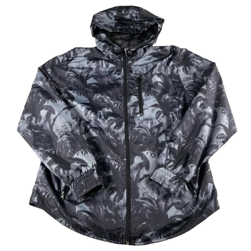 Slate & Stone Windbreaker Jacket Mens L Grey Palm Tree Print Hooded Full Zip Top